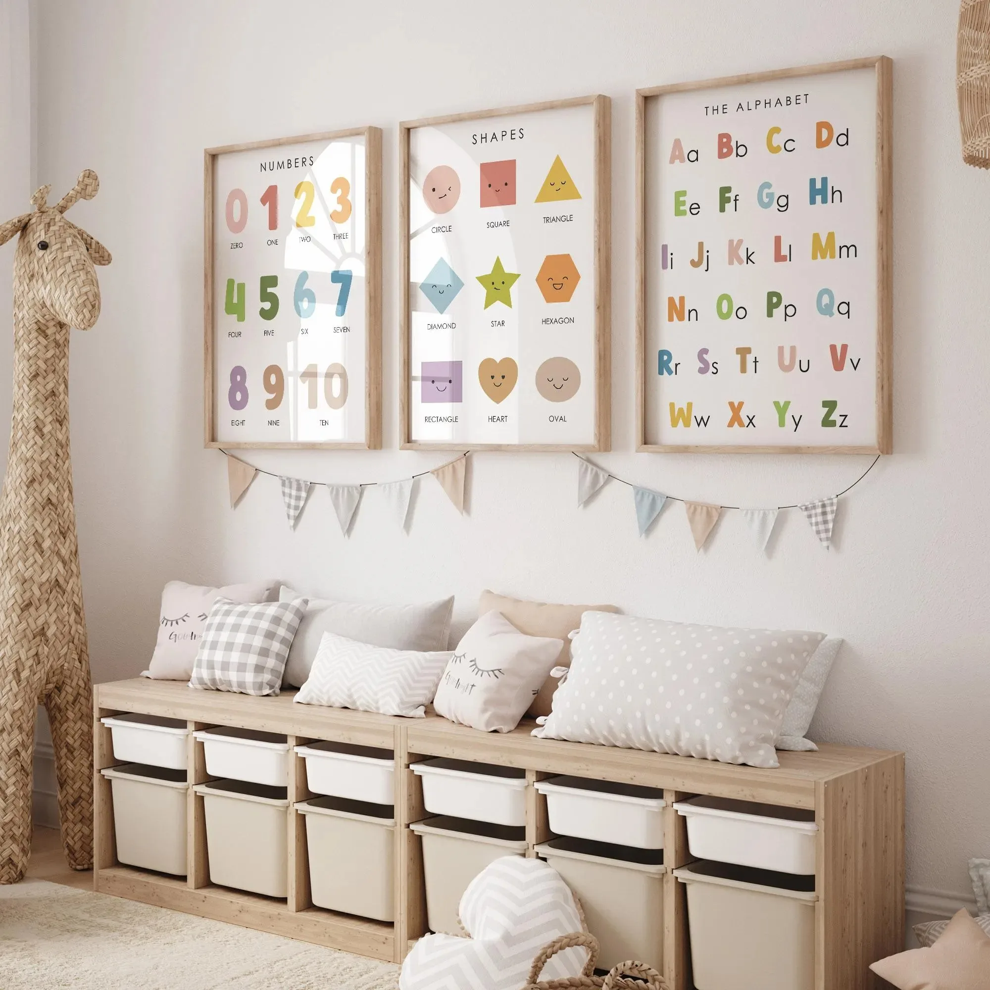 Color Letters ABC Numbers 123 Home School Learn Canvas Print Montessori Education Nursery Wall Art Poster for Modern Home Decor