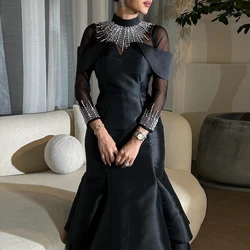 ROSELLA Black High Neck Evening Dresses Ankle Length Ruffles Mermaid Rhinestone Formal Gown Saudi Arabia