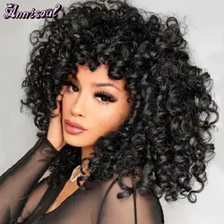 Curly Wigs for Black Women Short Curly Afro Wig with Bangs Big Loose Cute Curly Hair Synthetic Wigs for Daily Party Cosplay