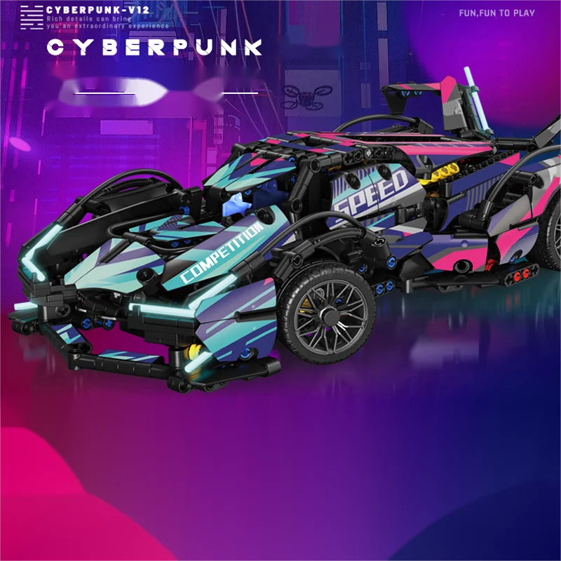 Technical RC LED Drift Racing V12 Concept Remote Control Lamp Sports Car Building Blocks Birthday Gifts for Boys and Kids
