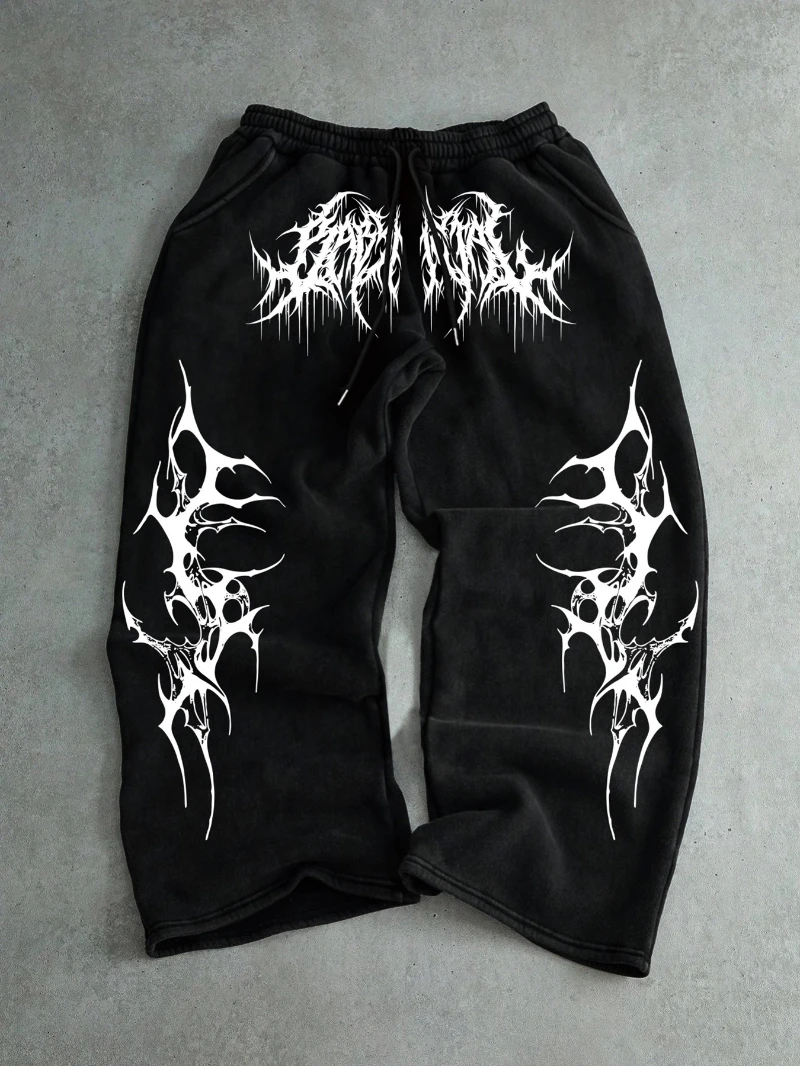 Men's Dark Style Printed Casual Pants Regular Joggers Streetwear Loose Sports Pants Trendy Hip-Hop Style Men's Long Pants