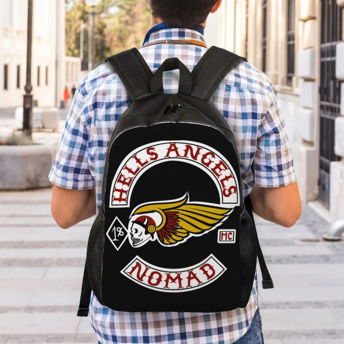 Personalized Hells Angels Logo Backpack Women Men Casual Bookbag for School College Motorcycle Club Bags