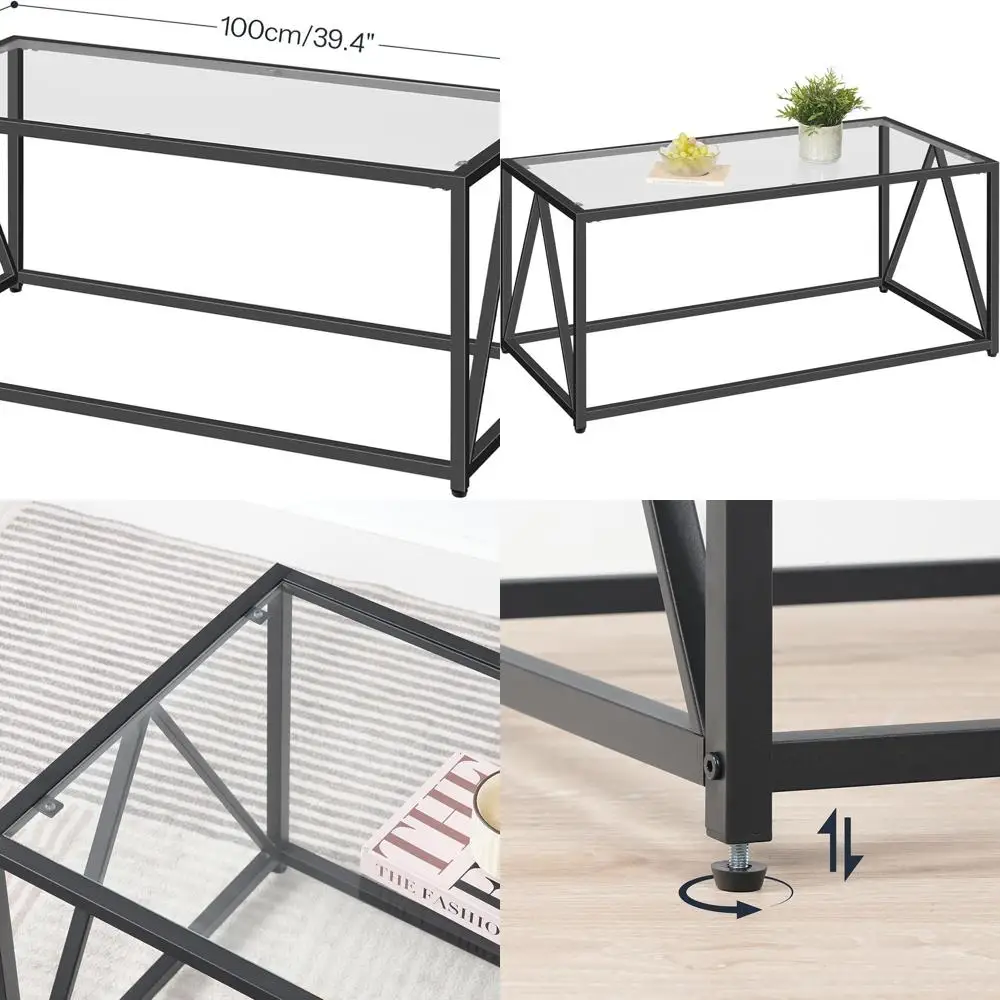 

Современный журнальный столик из черного стекла для гостиных, 1-слойный дизайн, 39,4x19,7x17,7, подходит для квартир и офисов, легкая задница