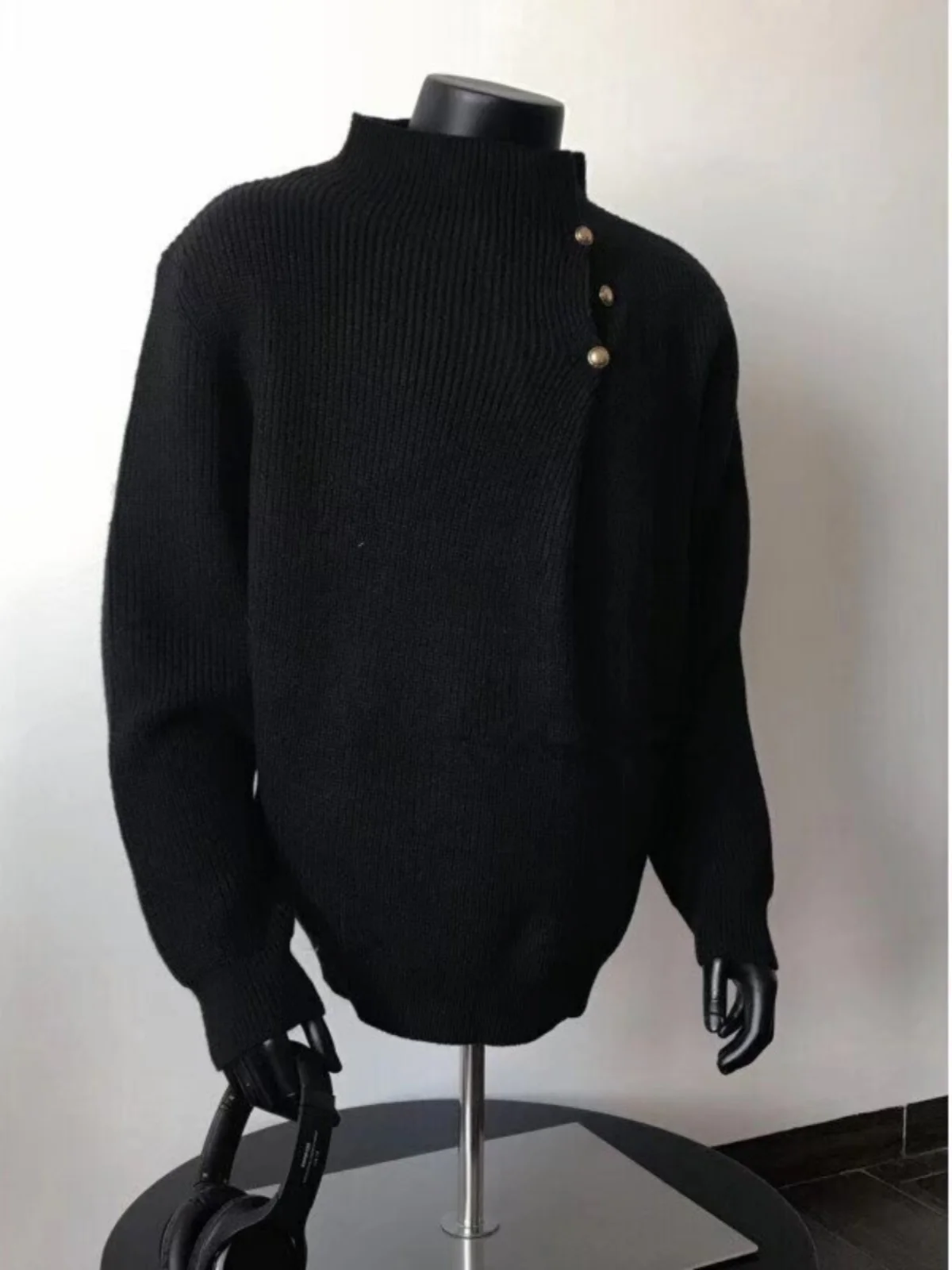 

New Chinese Sle Button up Collar Sweater Men's Loose Fit Knitted Winter Casual Wear Long Sve f High Ne Lazy Sle