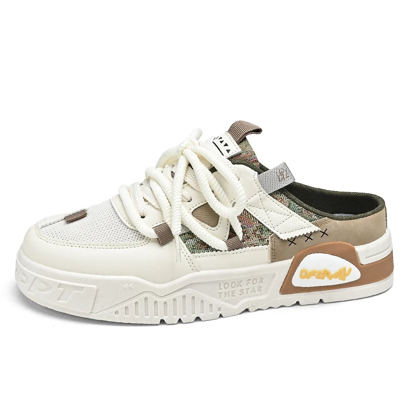 Trendy Canvas Shoes for Men Summer Sporty Casual Low-Top Slip-On Half Slippers Wear-Resistant Rubber Thick Bottom Sneakers