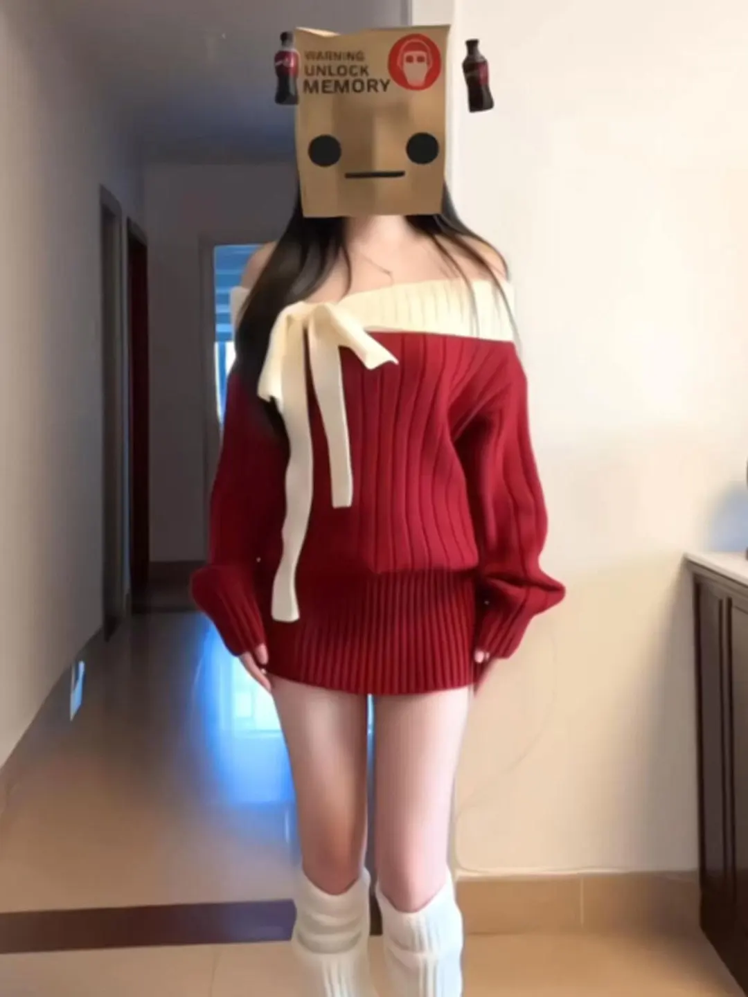 

Red Knitted One oulder Bodycon Dr Sexy High Waist Knot Winter New Year Unique Beautiful ort Skirt for Ladies