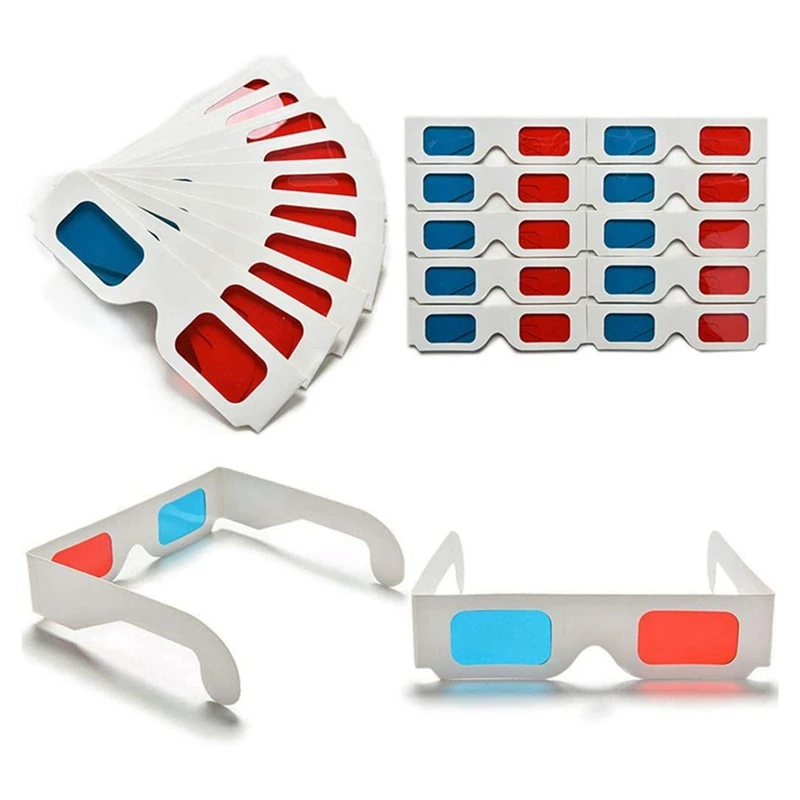 Hot TTKK 3D Glasses, 100 Pairs Red And Blue Paper Stereo Lenses For Movies Set Anaglyph Paper 3D Glasses