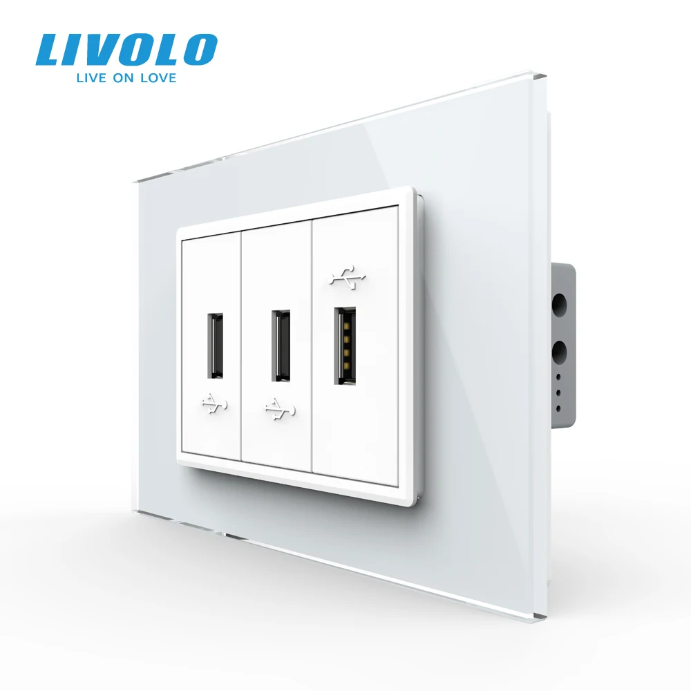 Imagem -03 - Livolo c9 Eua au Padrão 67.5 mm Luxuoso Telefone com tv Satv Aiduo Soquete Painel de Vidro Cristal Pérola Branca Tomadas de Soquete