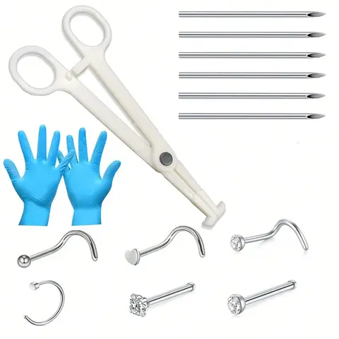 14Pcs Nose Piercing Kit-6Pcs 18G Piercing Needles With 6Pcs Nose Studs Stainless Steel Jewelry For Nose Septum Piercing Kit