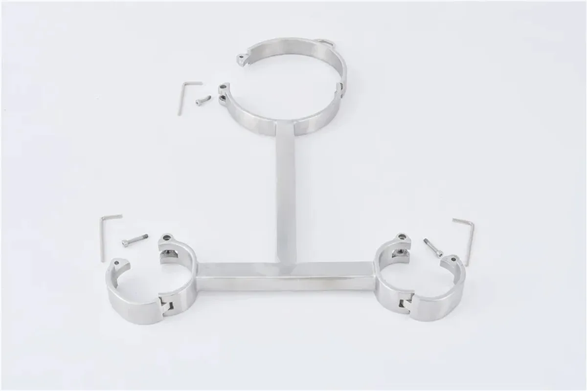 Screw Lock Stainless Steel Bondage Yoke Pillory Handcuffs Shackles Wrist Cuffs Neck Ring Collar Restraints Cangue Adult Sex Toy