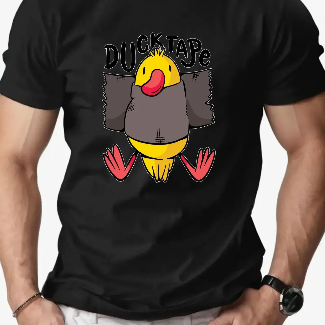 

Summer 2025 Men's round-neck casual duck print 100% pure cotton short-sleeved T-shirt, casual sporty and trendy clothing top