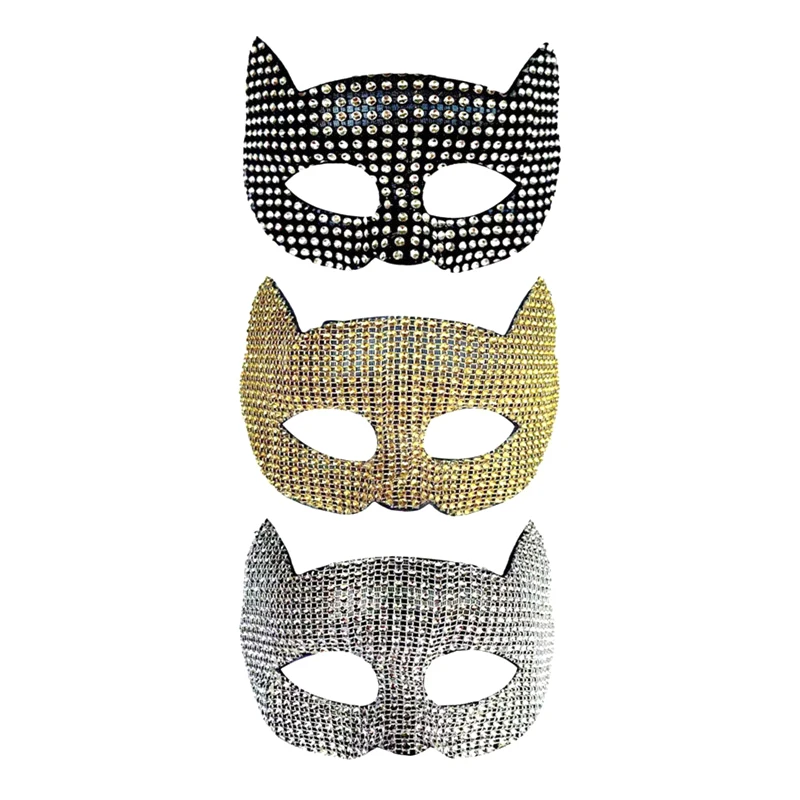 Shiny Cat Ear Masks Cosplay Halloween Party Costume Accessories Sexy Bling Kitten Half Face Masks