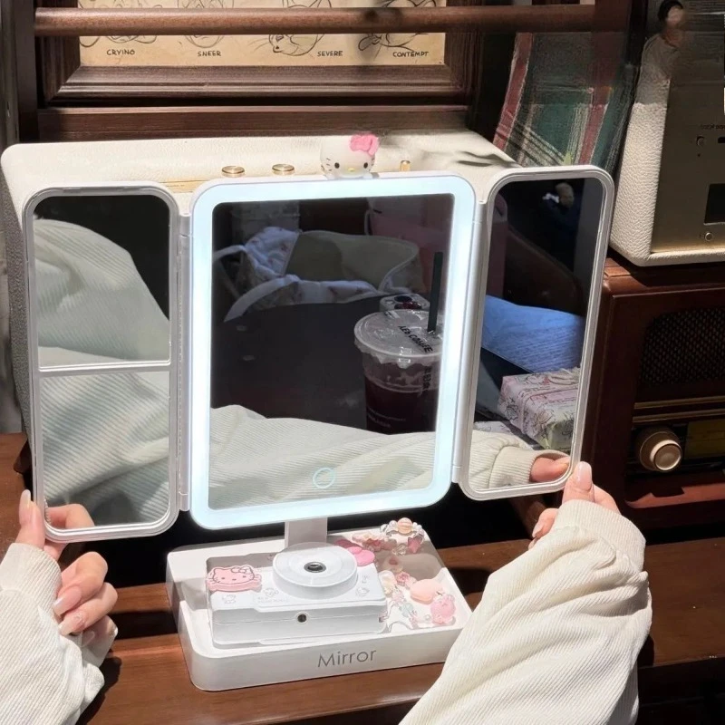 Sanrio HelloKitty New Cosmetic Mirror Led Desk Lamp Fold Desktop Fill Light Fashion Sense of Luxury Gifts for Girls Sweetness view 4