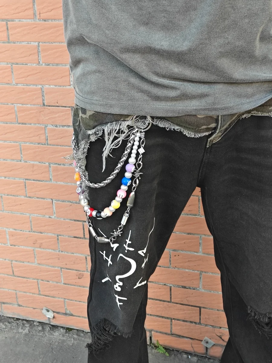 DIY Stainless Steel Three Coat Bullet Multicolour Billiards Pearl Pants Chain Fashionable Men And Women Luxury Accessories