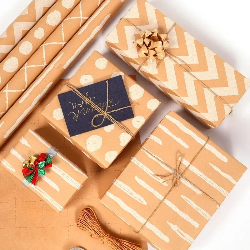 

Christmas Kraft Wrapping Paper Roll Paper Polka Dot Striped Packaging Paper Wrap for Business Crafts Supplies 43*300cm