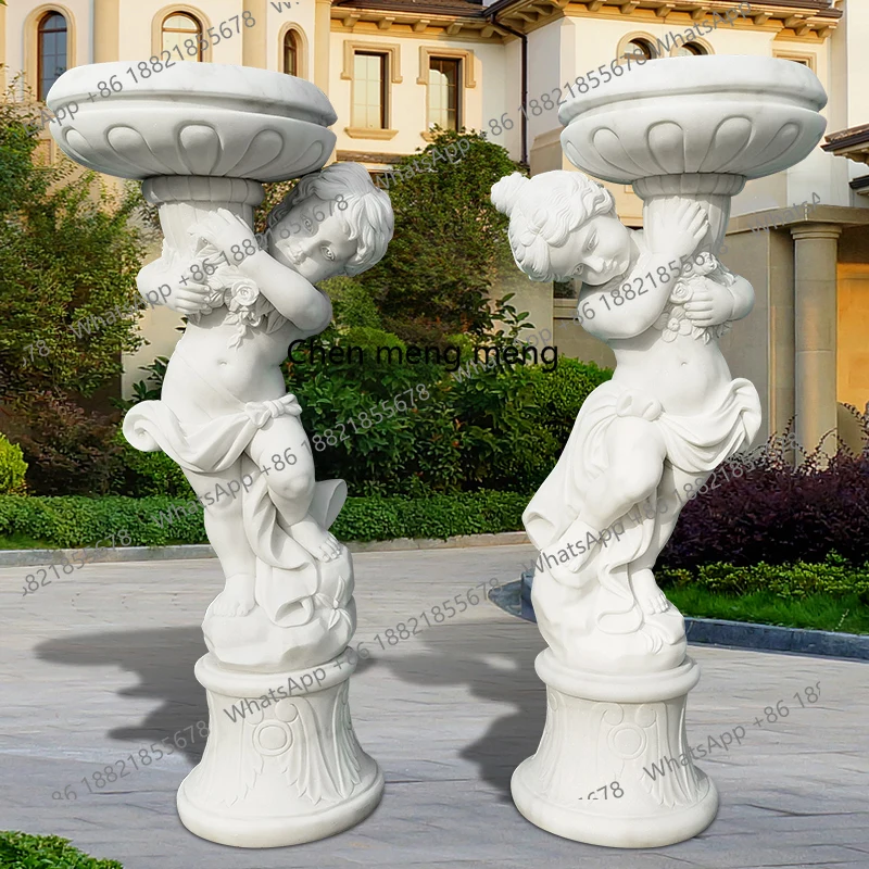 

Stone carving European pot sculpture ornament white marble European figure floor flower pot courtyard