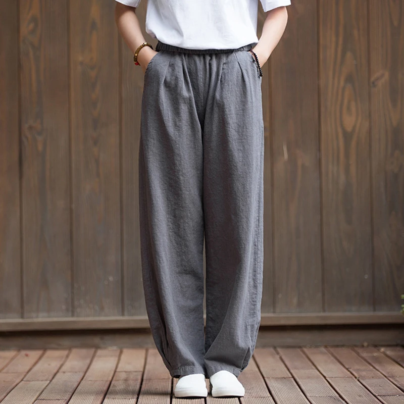 

High Quality Cotton Linen Casual Trousers Women New Arrival 2025 Spring Simple Style Solid Color Femlae Bloomers Pants T541
