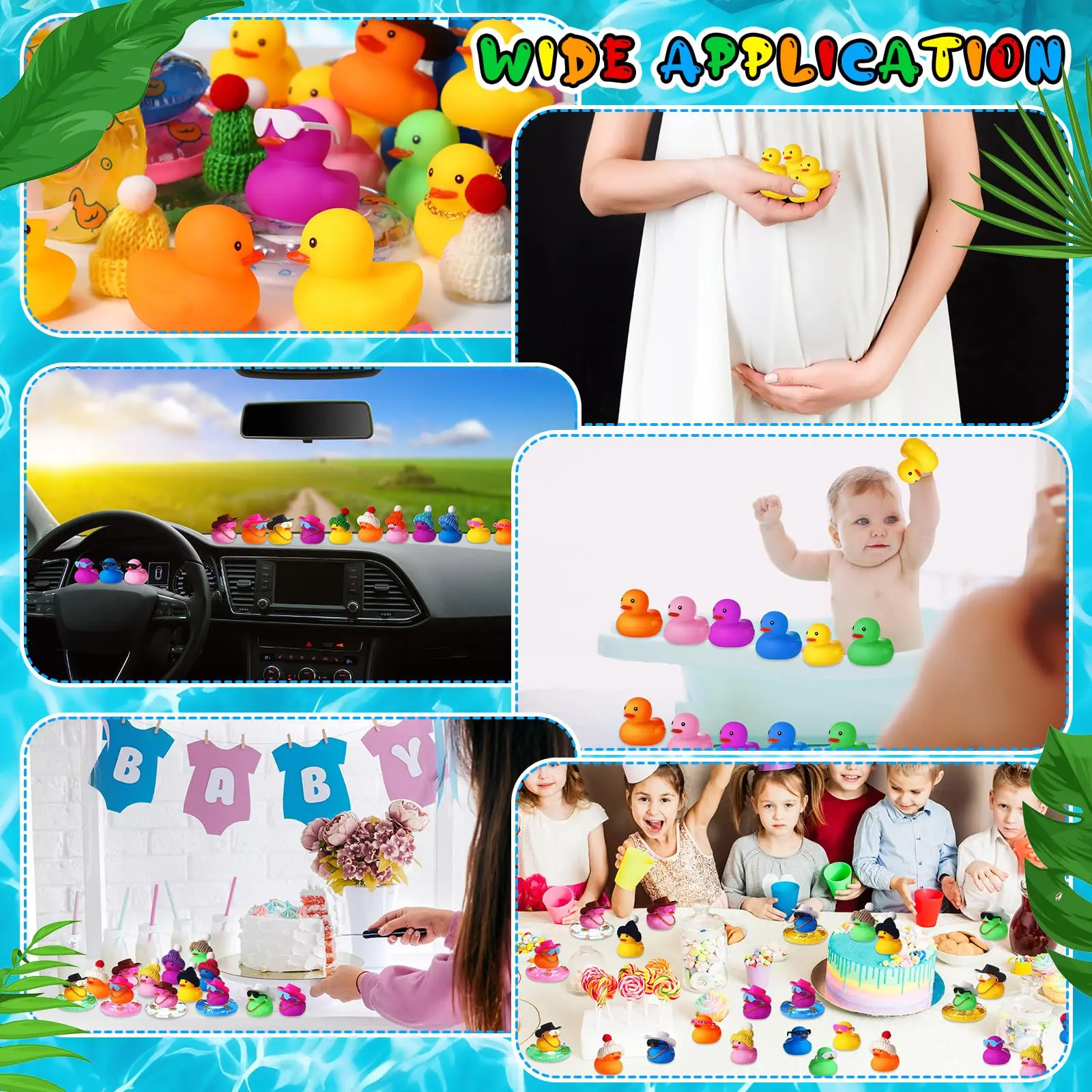 140Pcs Rubber Mini Duck Bulk Summer Rubber Duck Sunglasse/Necklace/Hat/Swim Circle/Hat/Bath Toy for Baby Shower Swim Party Gift