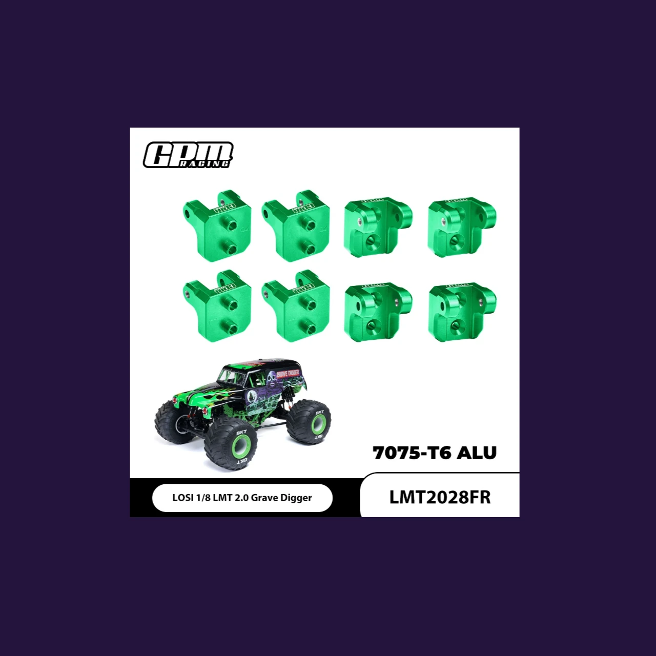 

GPM 7075-T6 Alloy Front And Rear Upper Shock Mount For LOSI 1/8 LMT 2.0 Grave Digger