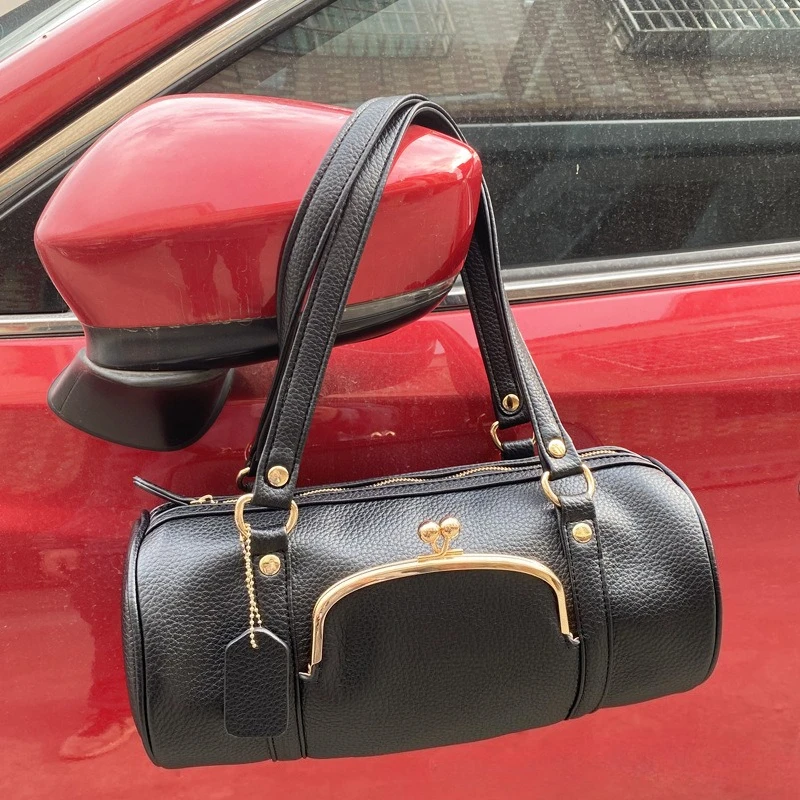 Trend Cylinder-shaped  Women's Kisslock Clip Shoulder Bag Luxury Designer Simple Style Underarm Bag for Daily Use Bolsa Feminina