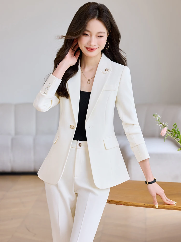 Completo pantalone da donna da ufficio da donna rosa beige nero blazer formale femminile e pantaloni da lavoro set da 2 pezzi