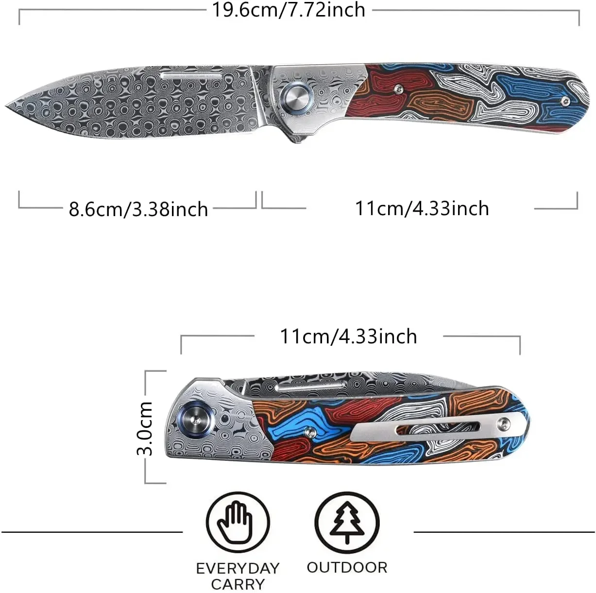 New Sitivien ST256 Pocket Knifes Damascus Steel Blade Colorful G10 Handle Folding Knife EDC for Working Outdoor Camping