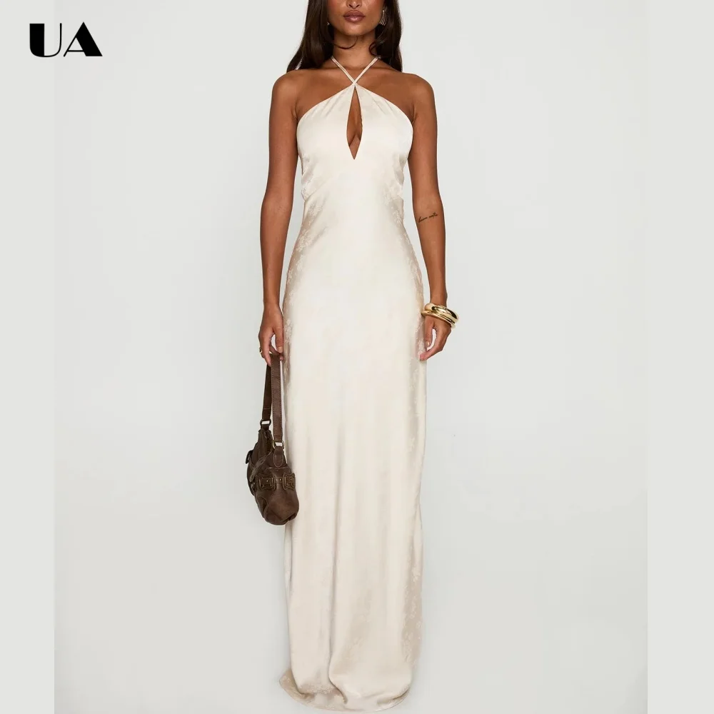 

ULBYANRY Sexy Halterneck Backless Prom Dress for Woman, Trendy Satin Lace-up Evening Dress, Customized Sleeveless Party Dress