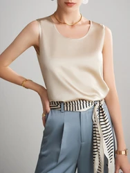 Summer Satin Mulberry Silk Tank Top Casual Versatile Champagne Tops Woman 2026 New Fashion Elegant Vest Loose Sleeveless T-shirt