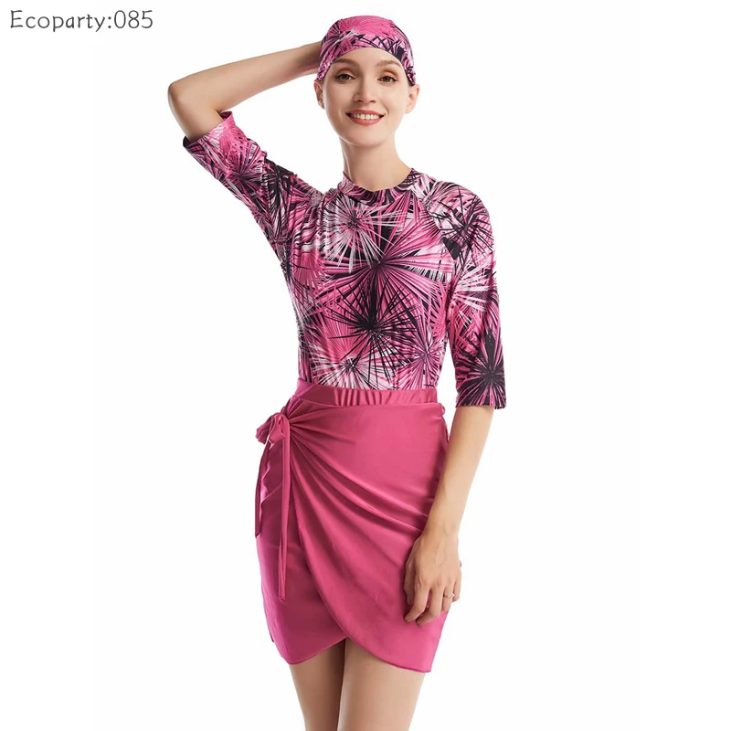 

Women's Muslim Swimsuit Women Back Zipper Modest Swimwear Skirt Islamic Swimming Suit Hijab Femme Musulman 3pcs Set S-3XL