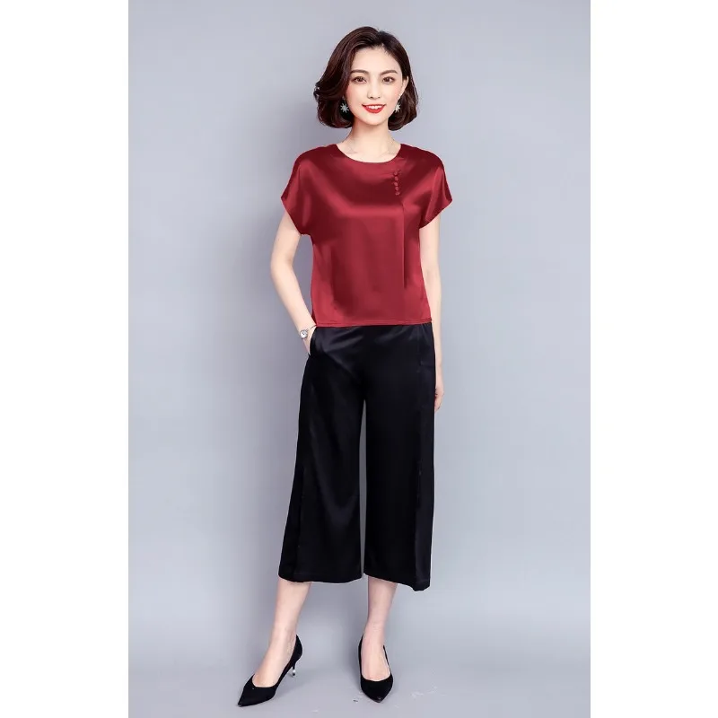 Workplace commuter fan new heavy solid color silk shirt T-shirt women