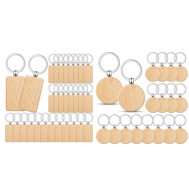 

50 Pieces Blank Wooden Key Tag Key Engraving Blanks Unfinished Wood Keychain Key Ring Key Tags For DIY Crafts