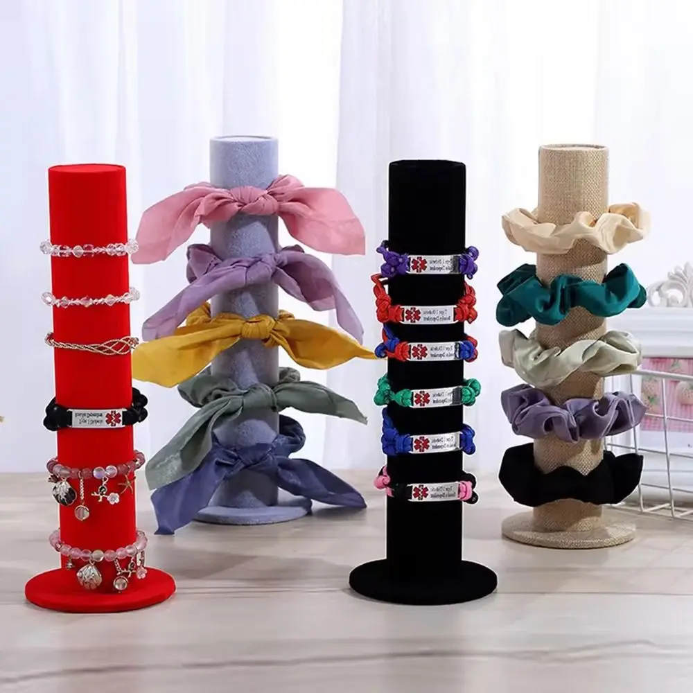

Velvet/Fabric Jewelry Easel Showcase Cylindrical Shape Multifunctional Bracelet Watch Chain Organizer Head Rope Holder