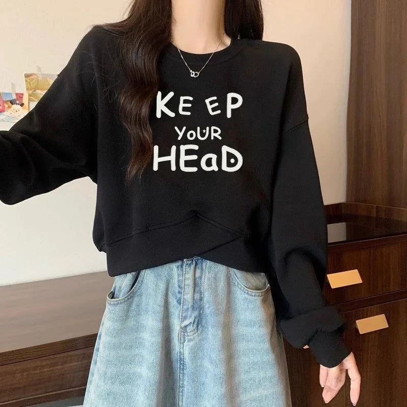 الكلاسيكية ومتعددة الاستخدامات الرجعية الأمريكية غير النظامية جولة الرقبة قصيرة هوديي الربيع والخريف تصميم شعبي جديد عارضة أعلى بسيط #6