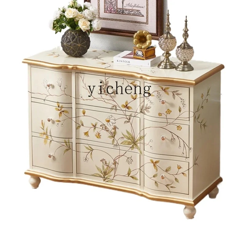retro art bedroom 9 chest cabinet living room wall locker simple French painted multi-drawer storage cabinet