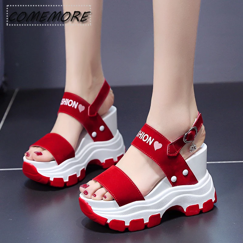 Chunky Platform Wedges High Heels Summer Shoes for Women\'s Sandals Sports Fish Toe Fashion Red Comfortable Sandalia Female New