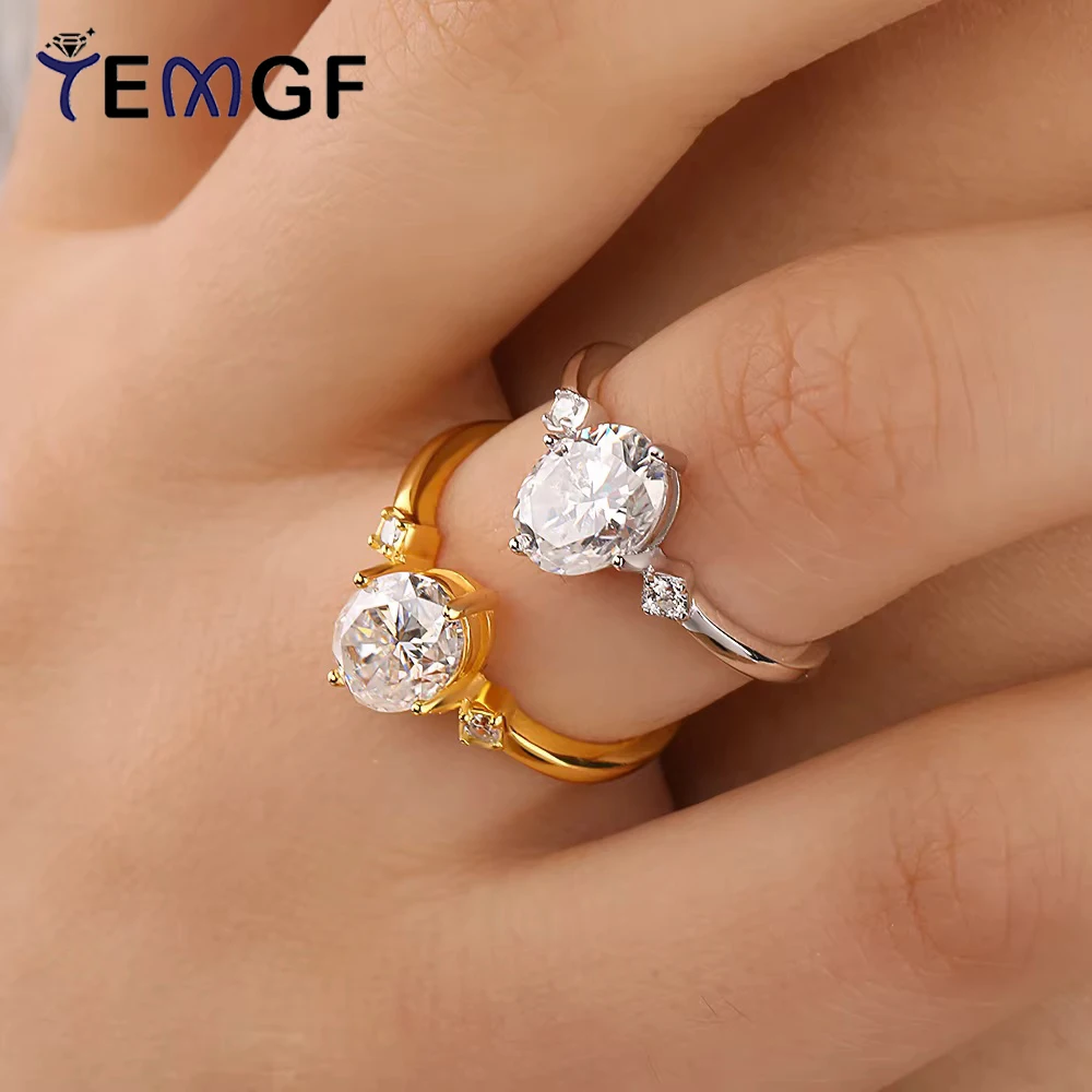 

TEMGF 2CT D Color Moissanite Ring GRA Certification S925 Sterling Silver Fine Jewelry for Women Wedding Sparkling Luxury Ring