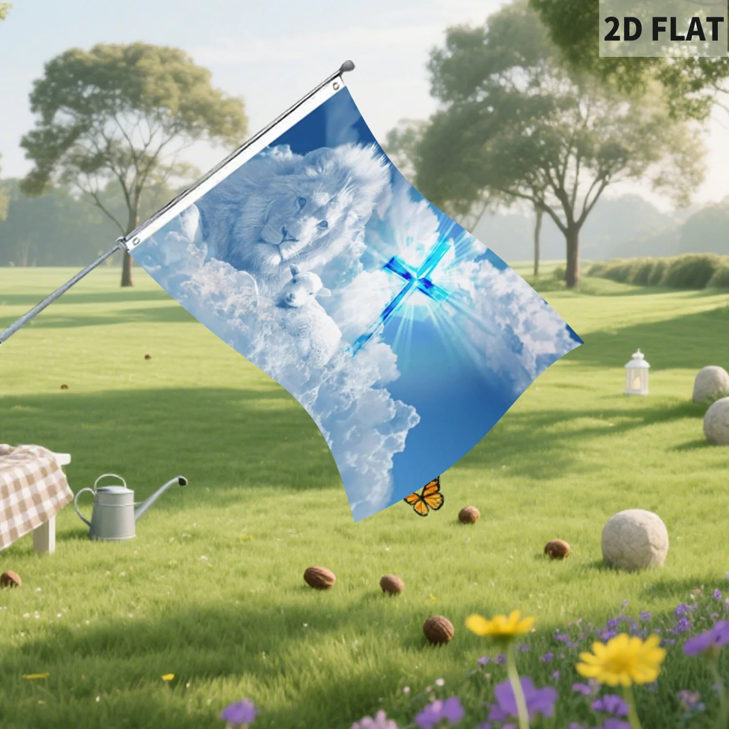 

2D Flat 1pc Jesus Lion Goat Cross Faith Flag 3x5 Ft 9x150cm Outdoor Durable Fabric Garden Yard Banner Outdoor Decorative Sign