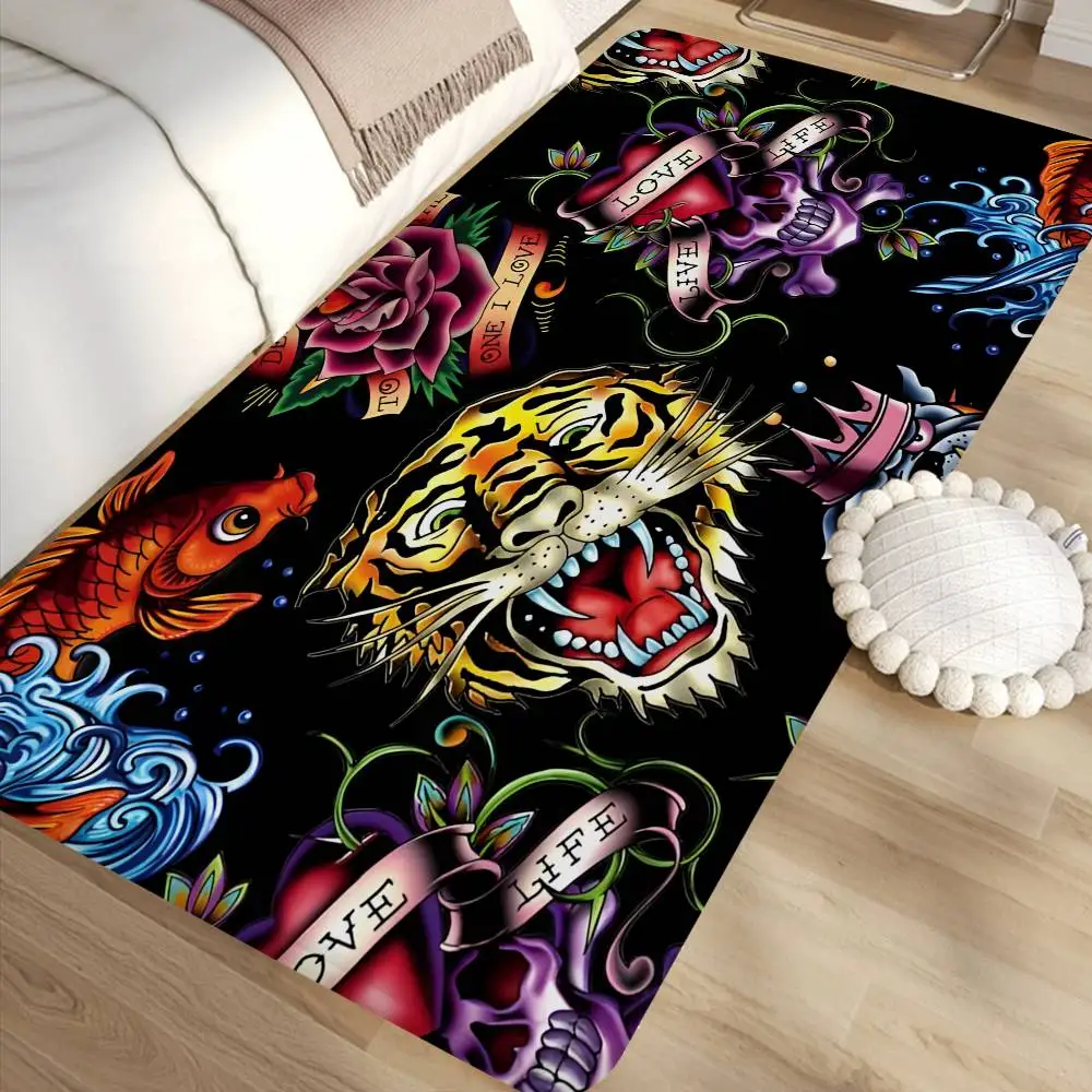 E-Ed H-Hardy Tattoo Tiger Game Film Long Rugs Nordic Style Home Doormat Bathroom-Toilet Mats Bedroom Bedside Area Rugs