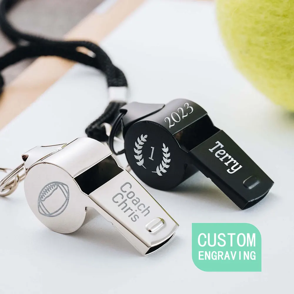 Silbato de metal grabado personalizado, regalo personalizado para entrenador/señante, fútbol, baloncesto, fútbol, silbato de entrenamiento de árbitro de voleibol