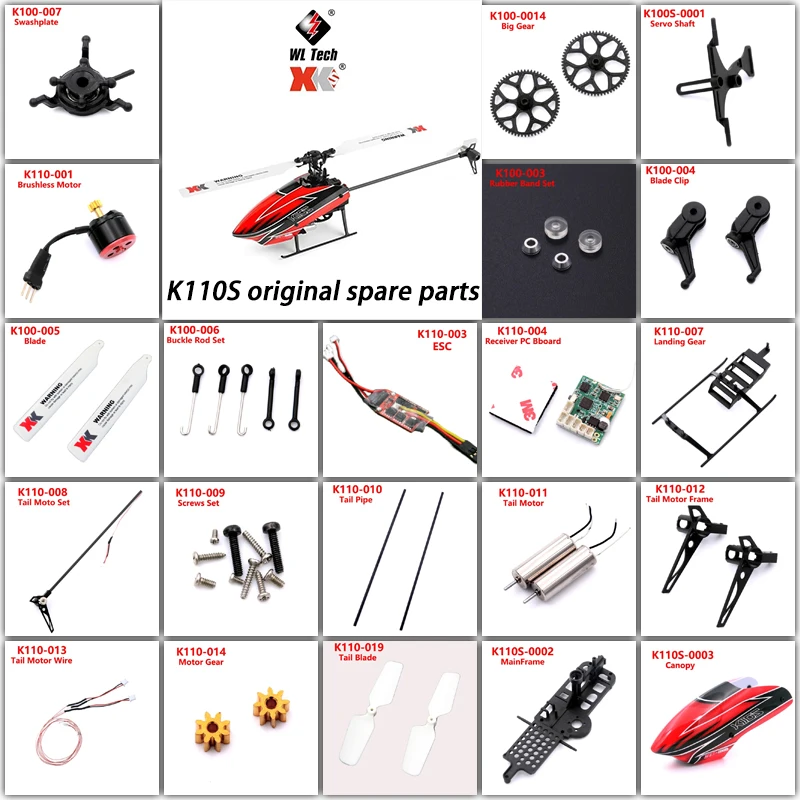 Wltoys XKS K110S K110 RC Helicopter Accessories Servo Blade Gear Motor Rotor Head Tail Canopy ESC Board for K110S Upgrade Parts