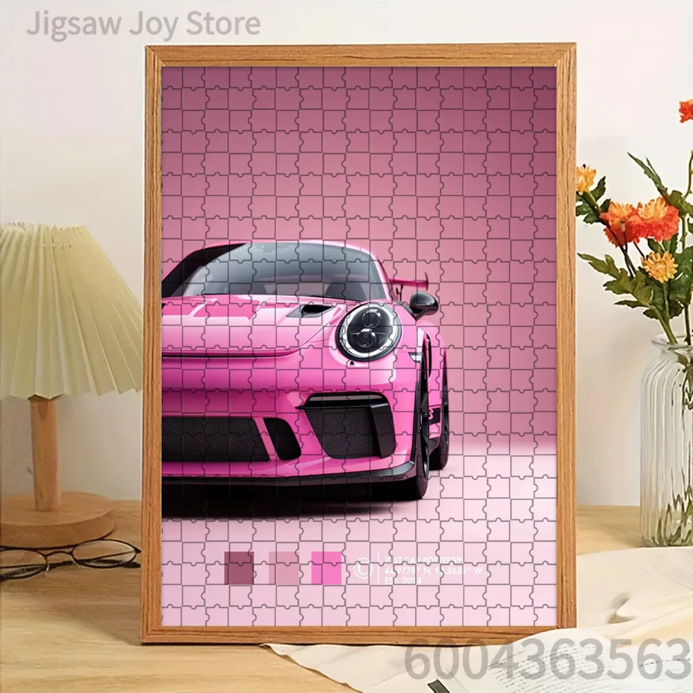 

Paper Jigsaw Puzzle Eye-Catching Pink High-Performance Sports Car Front View Artwork Monochromatic Pink Tone Design Creative Hom