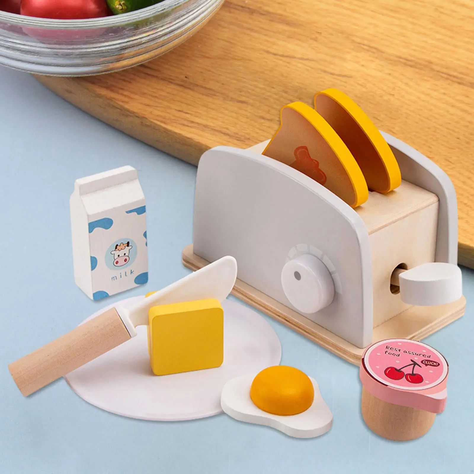 Juguetes de cocina de madera, juguete para hacer pan, juego de máquina de pan de simulación para niñas y niños,