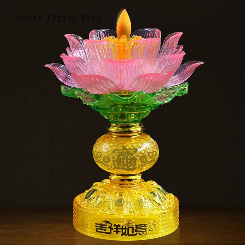 2pcs/lot Chinese retro LED 110v~220v lotus lamp household prayer hall electric candle feng shui decoration home decor