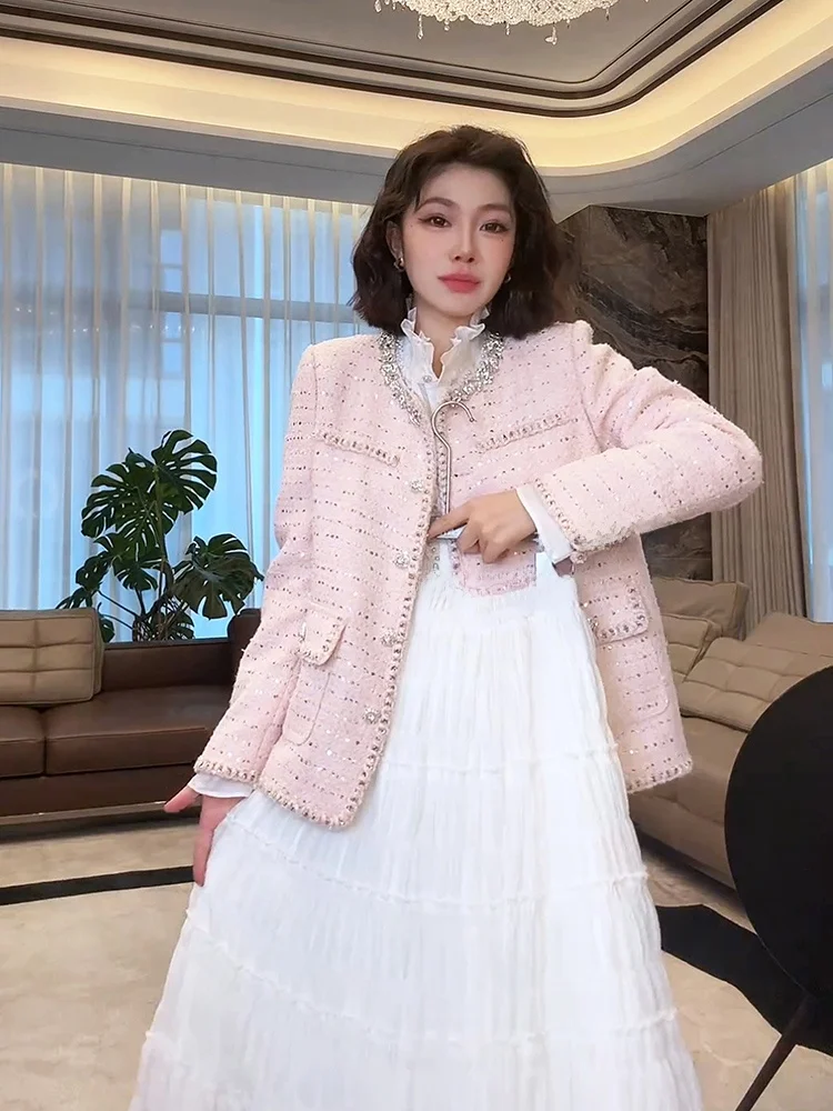 

Lao Yang's Private Label Pink Lapis Lazuli Small Fraance Heavy Industry Loose Women's Outerwear 2026 New Sle M0734