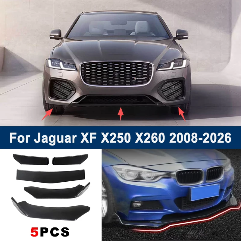 5Pcs Adjustable Sectional Front Bumper Lip Spoiler Splitter For Jaguar XF X250 X260 2008-2026 Car Exterior Modification Parts