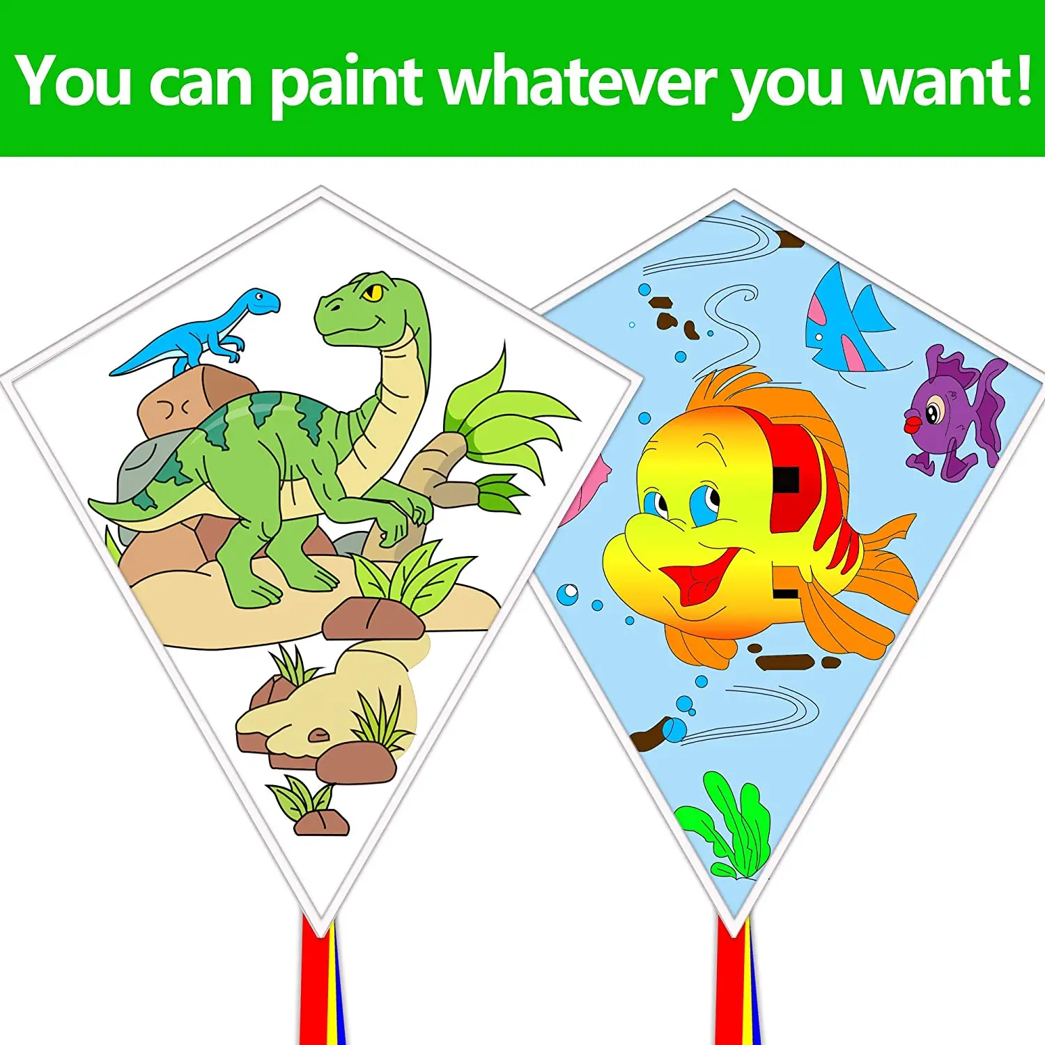 Outdoor Fun Sports  NEW  Diamond DIY  Dinosaur/Fish Kite  For Kids With Handle And line Good Flying