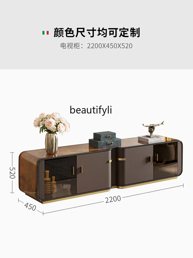 

Light Luxury TV Cabinet Large Apartment Living Room Bedroom Post-Modern Italian High-End Leather Floor Cabinet Tea Table