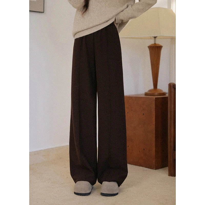 

ALXNAN Brown Pants 2025 Autumn Wide-leg Casual Straight Cotton Women's Baggy Pants Office Lady Loose-fit Elegant Trousers L58057