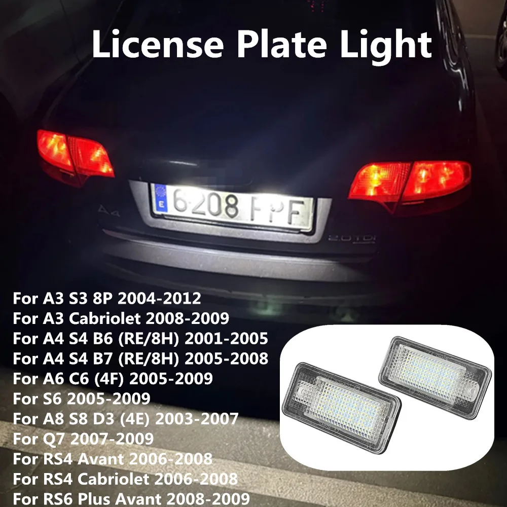 Lâmpadas LED Brancas Sem Erros para Placa de Carro, Acessórios para AUDI A4 S4 B6 B7 A3 8P S3 A6 C6 4F S6 RS4 RS6 A8 S8 D3 4E Q7