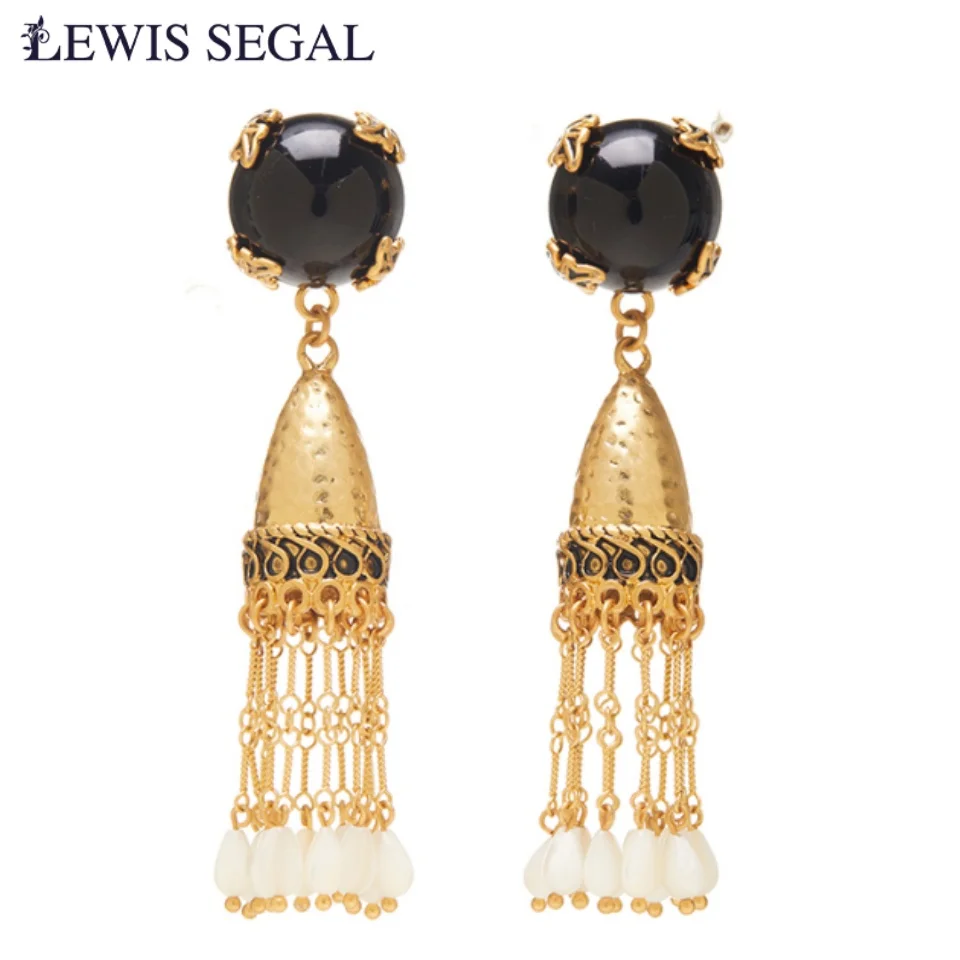 

LEWIS SEGAL Black Glaze Gold Chimes Drop Earrings for Women Medieval Style Luxury Fine Jewelry 18K Gold Plated Casual Party Gift